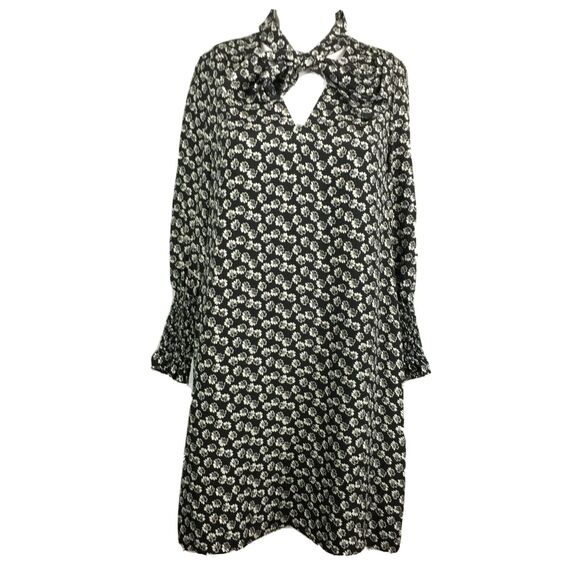 Rebecca Taylor Dress Womens Sz 0 Black White Floral Silk Long Sleeve Flowy Shift - Picture 1 of 11